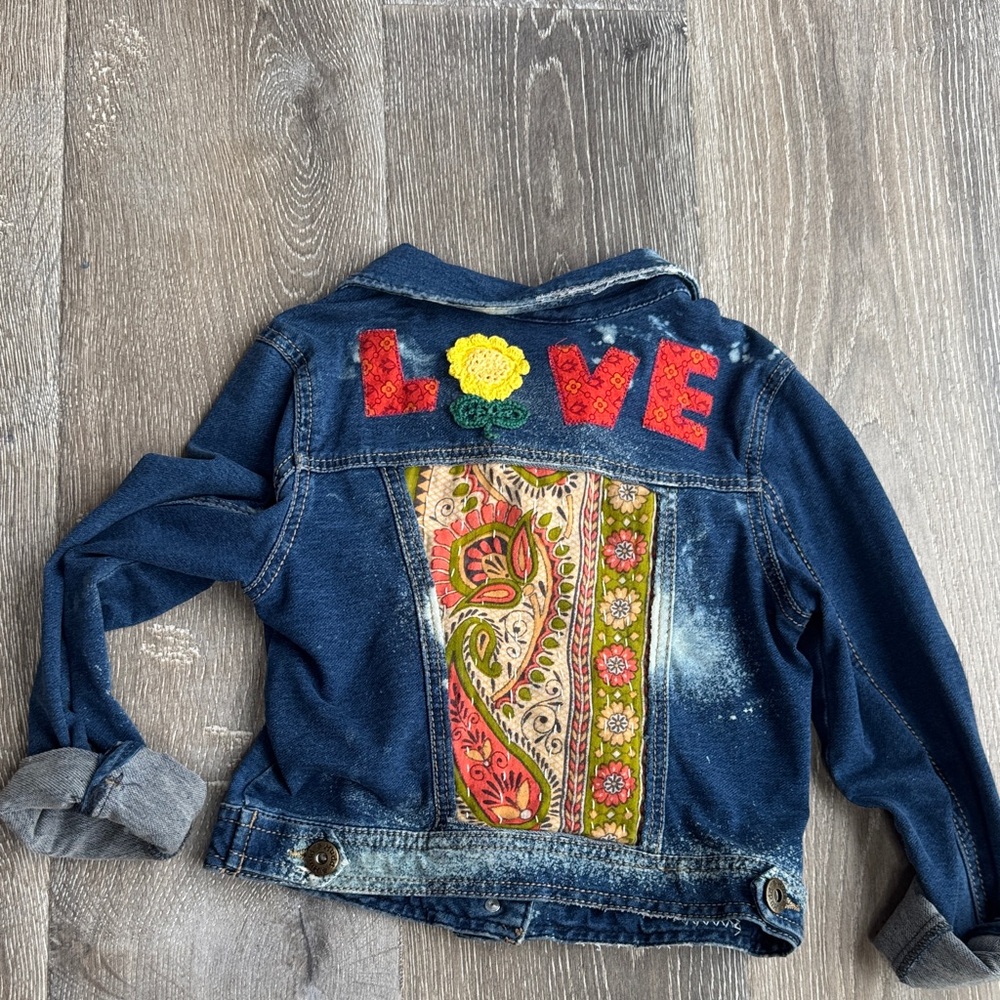 Unique Vintage Denim Jacket with Crochet Accents